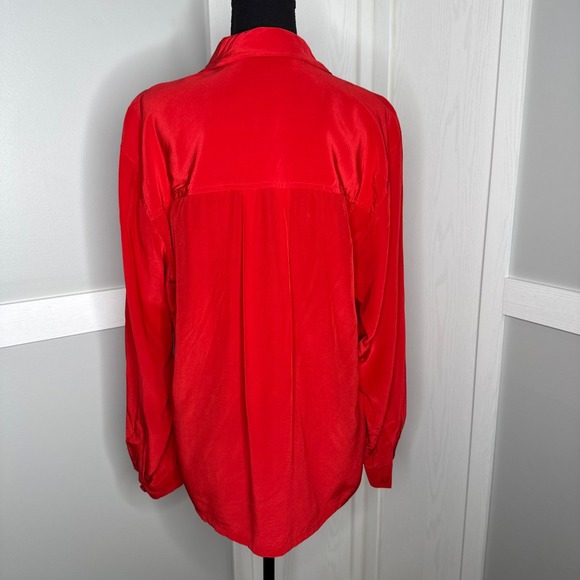 Vintage 90s Dana Buchman 100% Silk Double-Breasted Blouse Red Button Front sz 14 - Picture 5 of 8